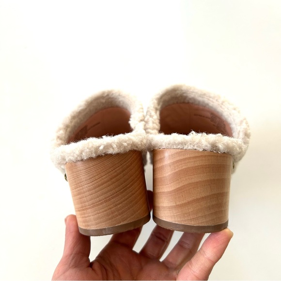 J. Crew Ivory White Sherpa Faux Fur Wood Platform Studded Slip-On Clogs - Picture 6 of 10
